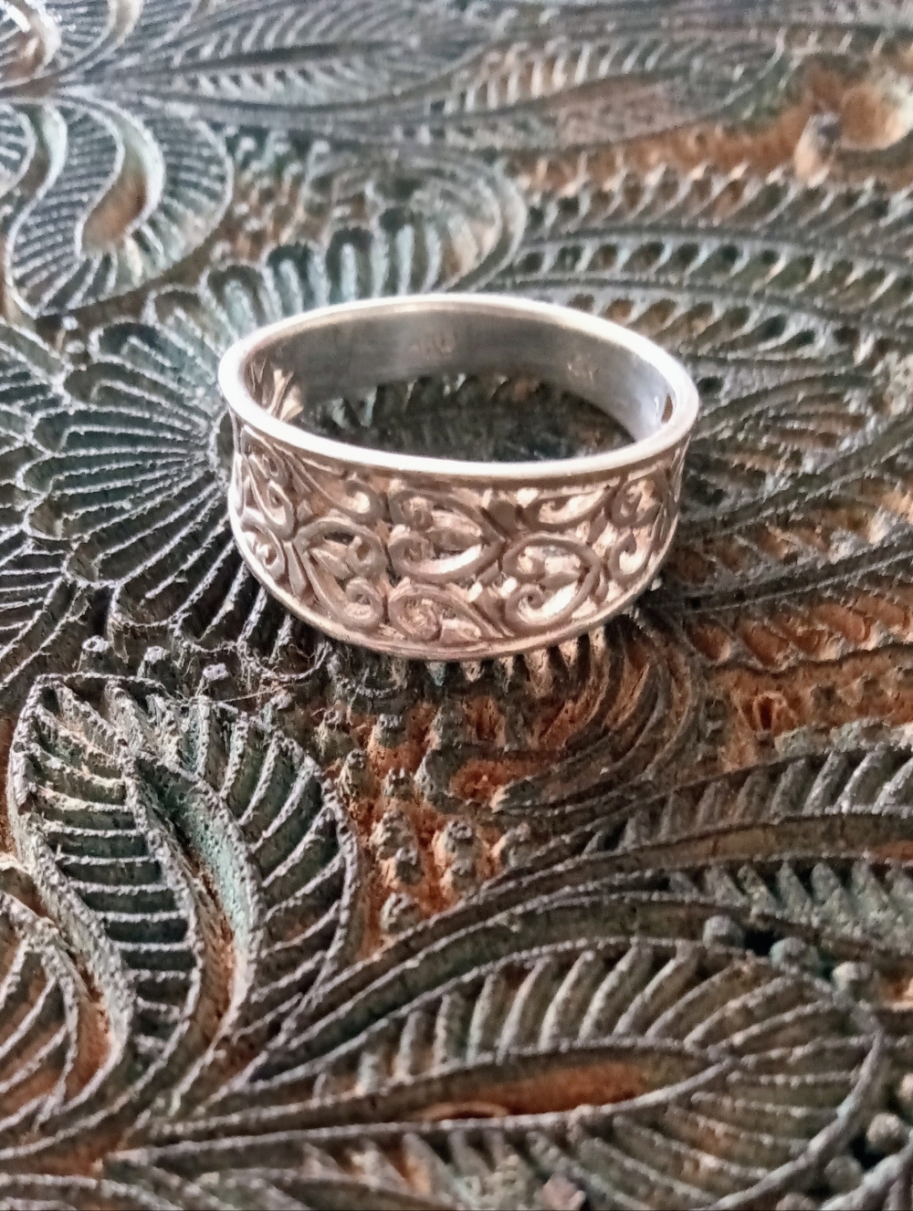 Sterling Silver 925 Filigree Band Intricate Openwork Pattern Size 7.5